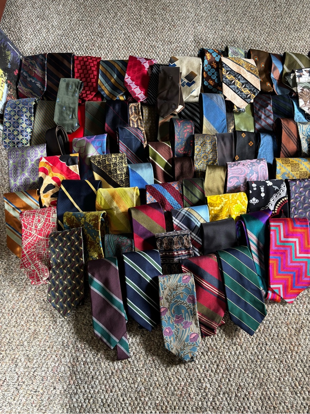 Assortment of 35 plus ties. Many are silk.  Both Classic and Vintage styles.
